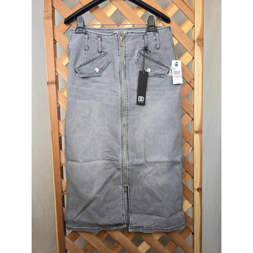 Dee Ocleppo Millie Denim Midi Skirt Women Size 10 Charcoal Grey Full Zip - NEW